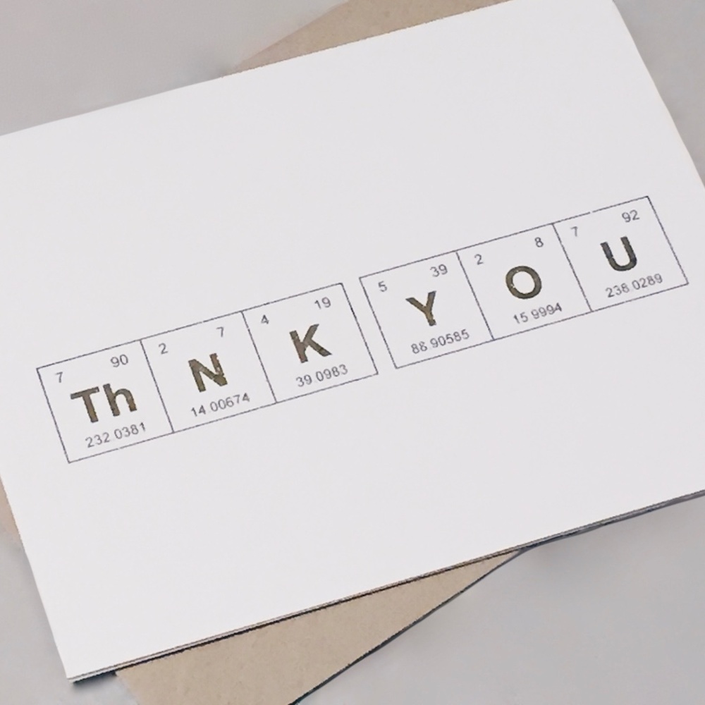 Periodic Table Thank You Greeting Card, set of 6